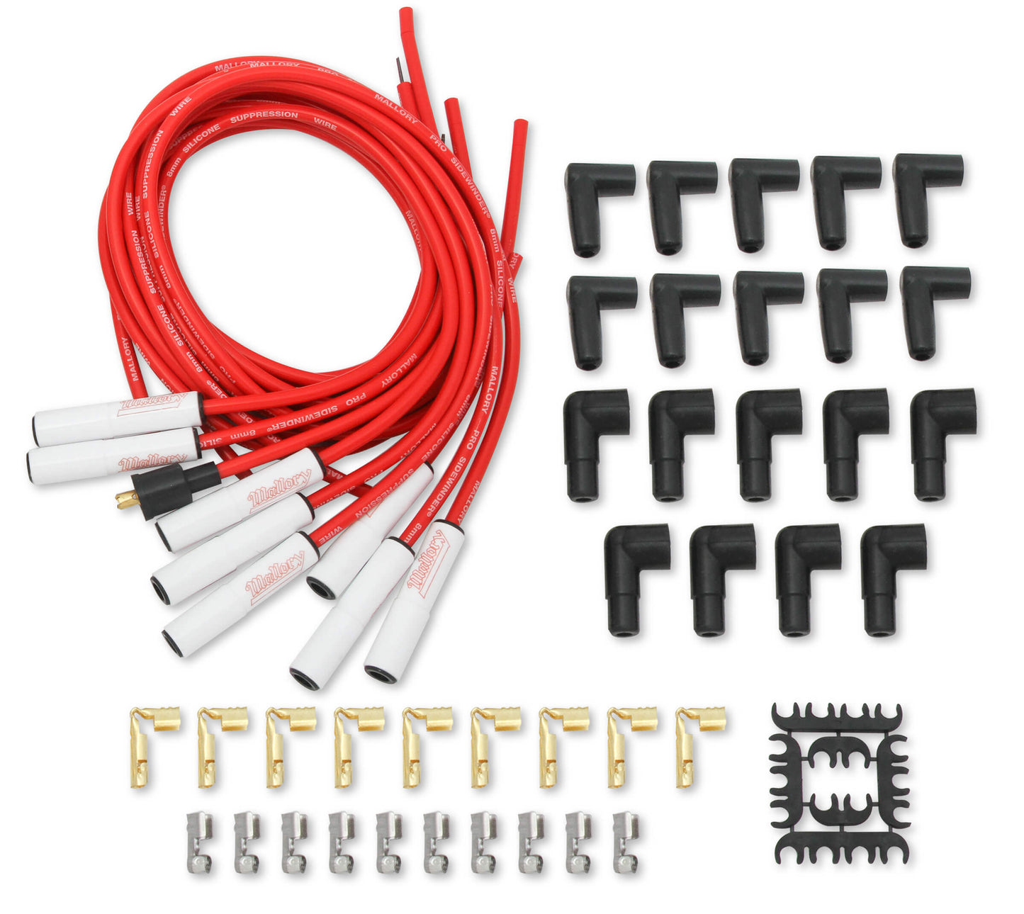 Mallory Ignition Pro Sidwinder Plug Wire Set w/Ceramic Boots Red MAL938C
