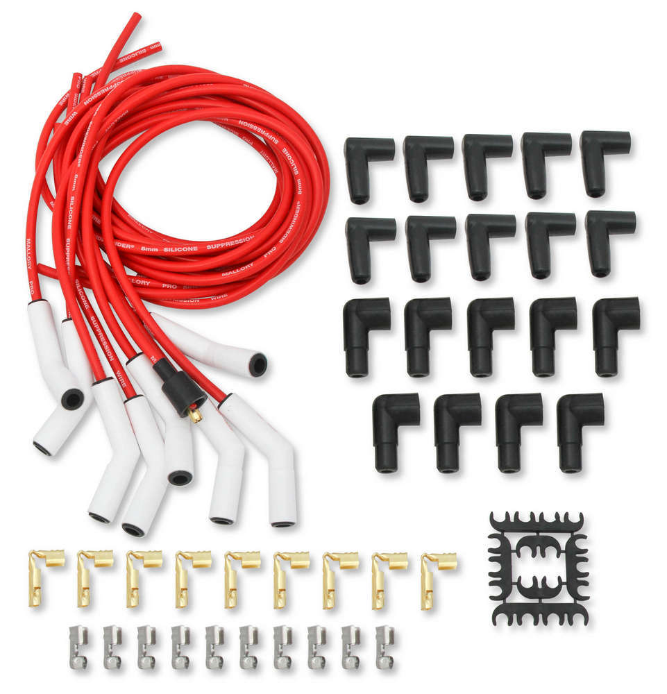 Mallory Ignition Pro Sidwinder Plug Wire Set w/Ceramic Boots Red MAL947C