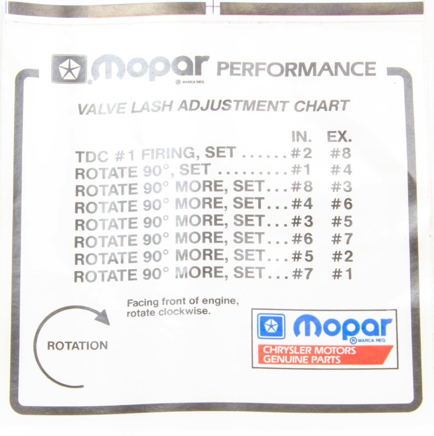 Mopar Performance Valve Lash Adj. Decal MOPP4452989