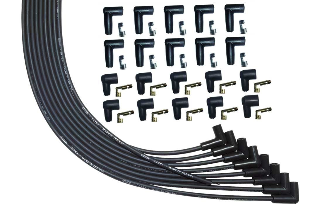 Moroso Universal V8 90 Deg Plug Unsleeved HEI & Non-HEI 90 Ultra Spark Plug Wire Set - Black 51005