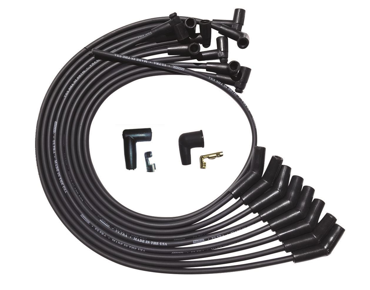 Moroso SBC Over Valve Cover Unsleeved 135 Deg Plug 90 HEI Ultra Spark Plug Wire Set - Black 51027