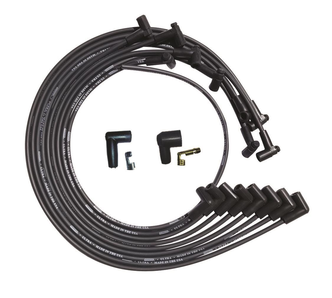 Moroso SBC Under Header 90 Deg Plug HEI Dist Unsleeved Ultra Spark Plug Wire Set - Black 51028