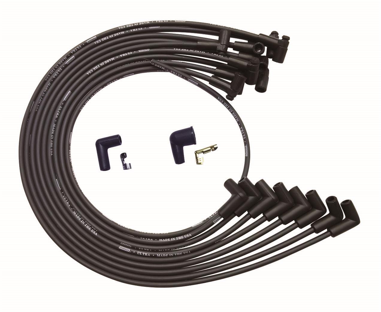 Moroso BBC Under Header 90 Deg Plug HEI Dist. Unsleeved Ultra Spark Plug Wire Set - Black 51043