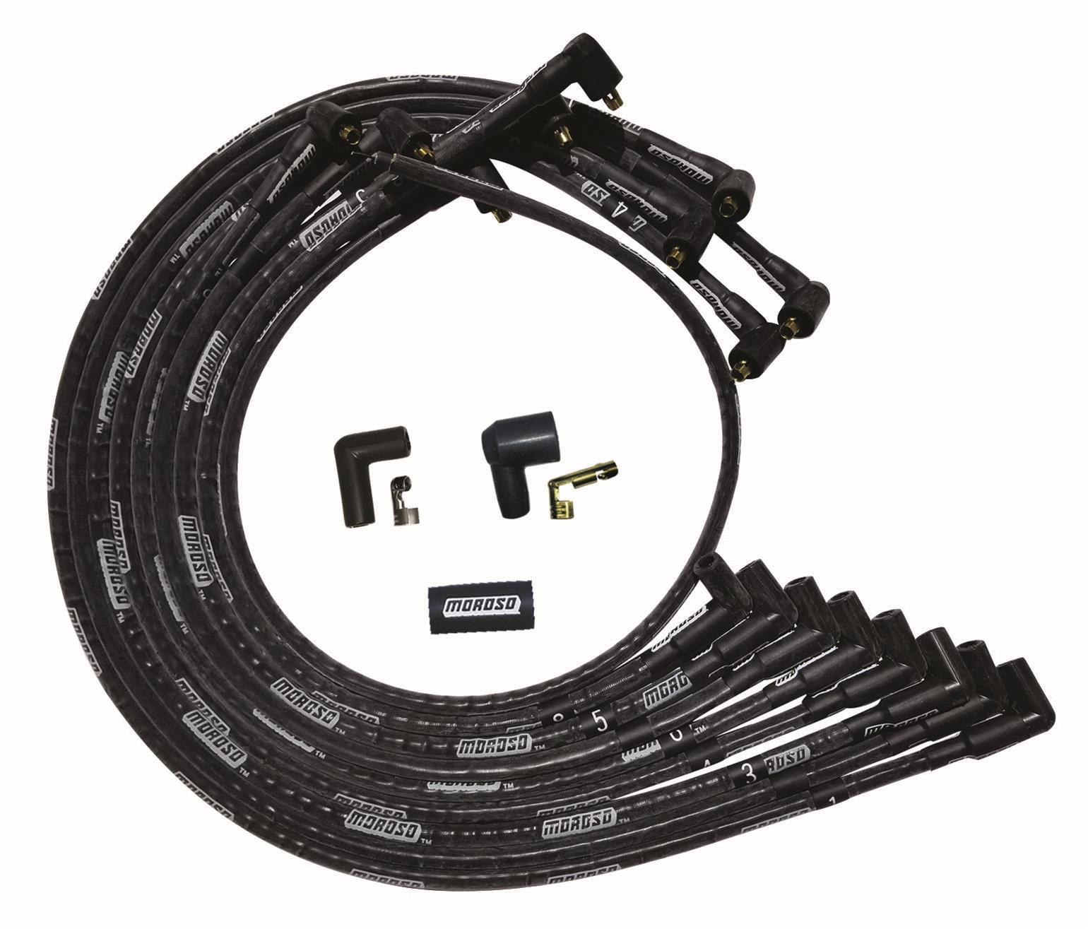 Moroso SBC Under Header 90 Deg Plug Non-HEI Sleeved Ultra Spark Plug Wire Set - Black 51529