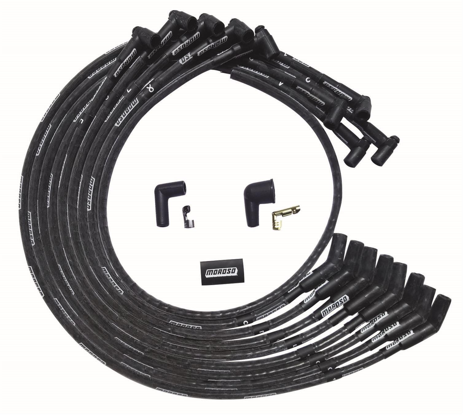 Moroso SBC Under Header 135 Deg Plug End HEI Sleeved Ultra Spark Plug Wire Set - Black 51530