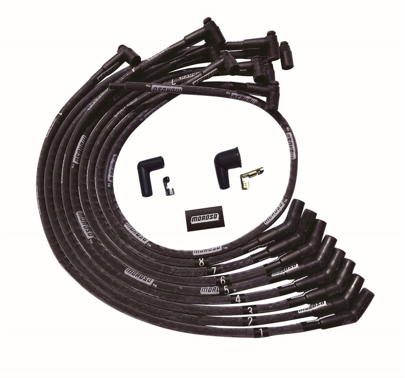 Moroso BBC Over Valve Cover 135 Deg Plug HEI Sleeved Ultra Spark Plug Wire Set - Black 51542