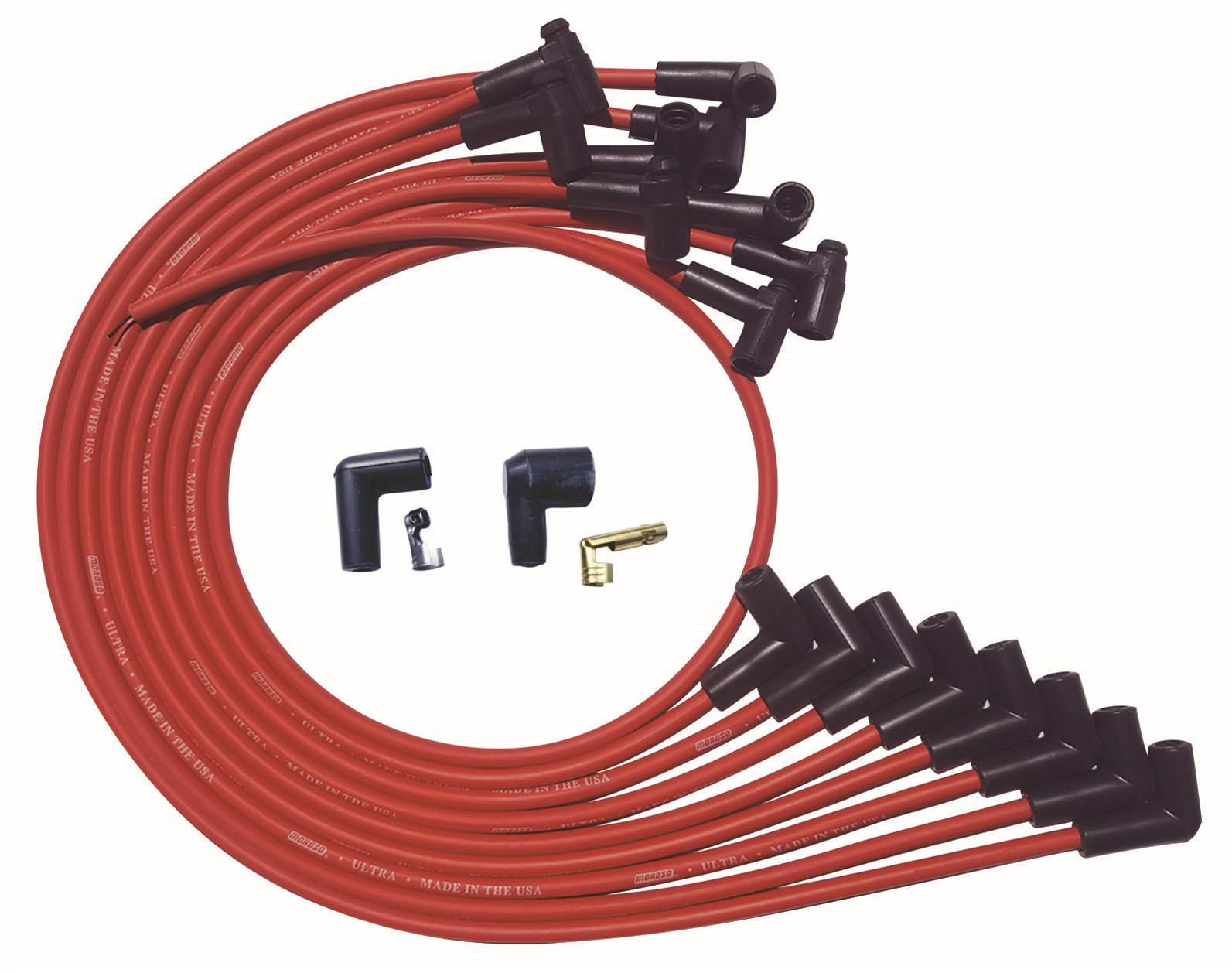 Moroso SBC Over Valve Cover 90 Plug HEI Ultra Spark Plug Wire Set - Red 52025