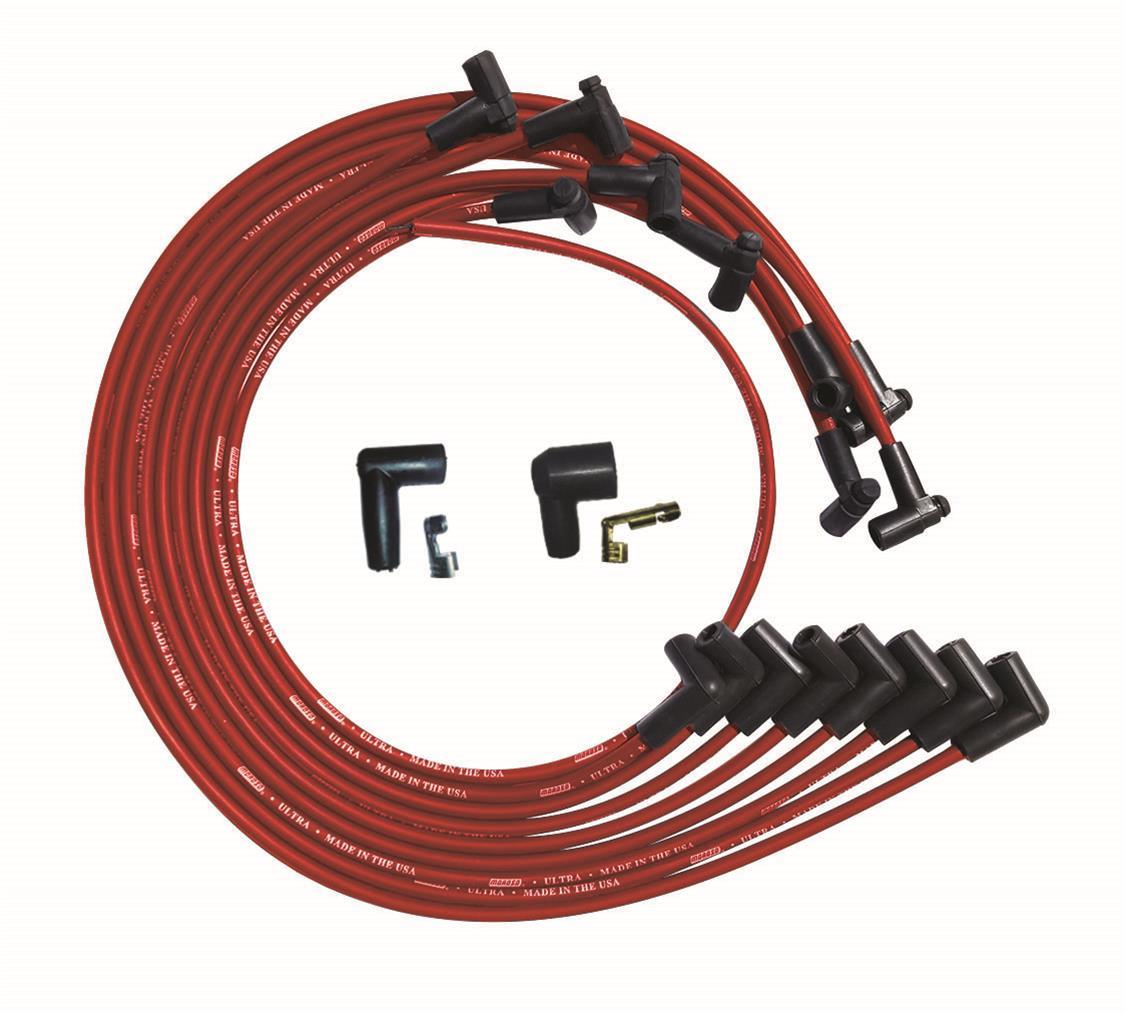 Moroso SBC Under Header 90 Deg Plug HEI Ultra Spark Plug Wire Set - Red 52028