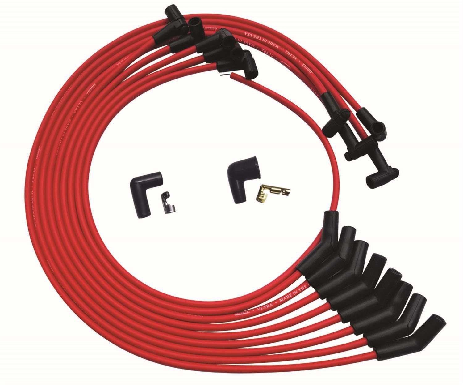 Moroso SBC Under Header 135 Deg Plug HEI Ultra Spark Plug Wire Set - Red 52030