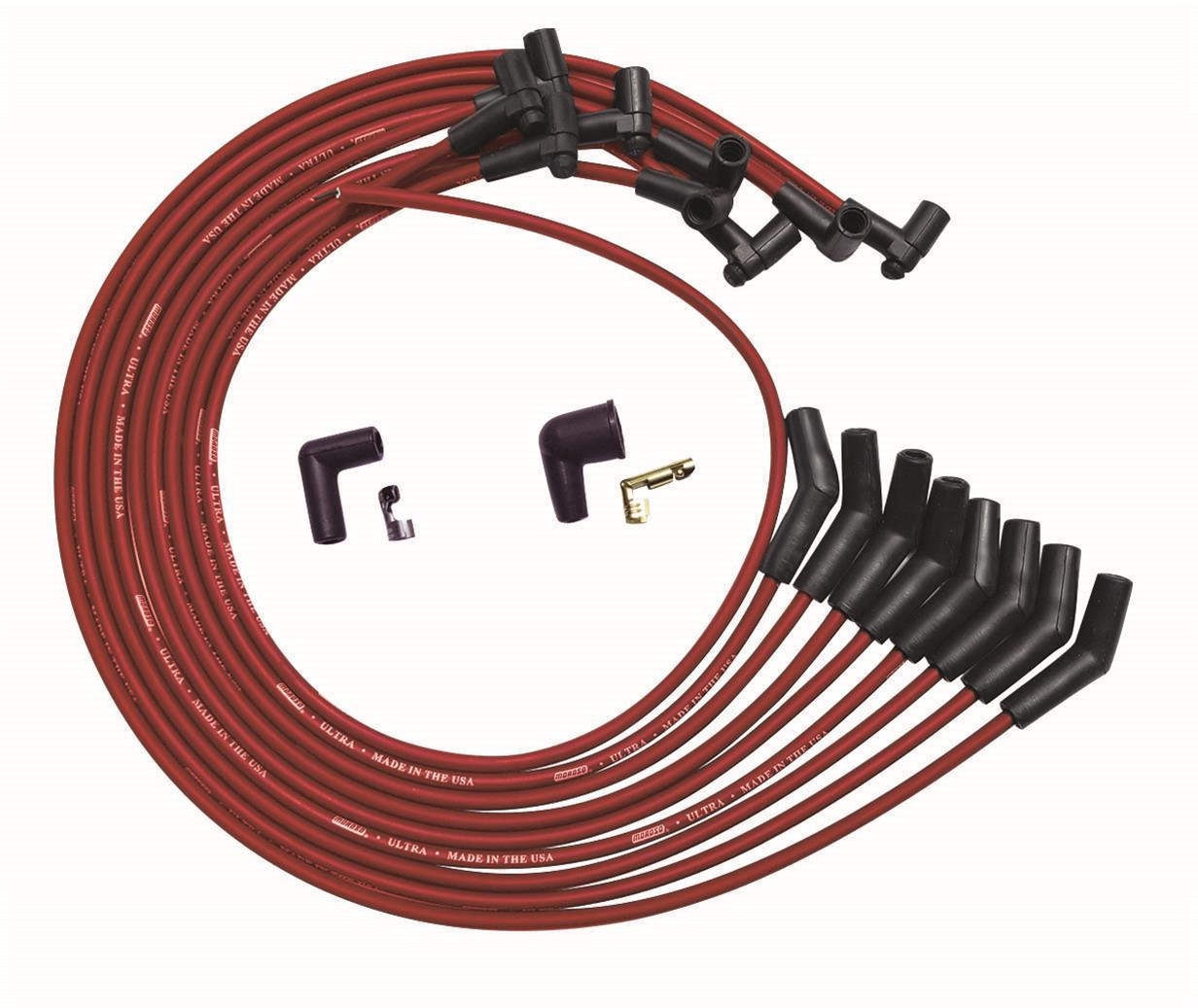 Moroso BBC Under Header 135 Plug Boots HEI Ultra Spark Plug Wire Set - Red 52045