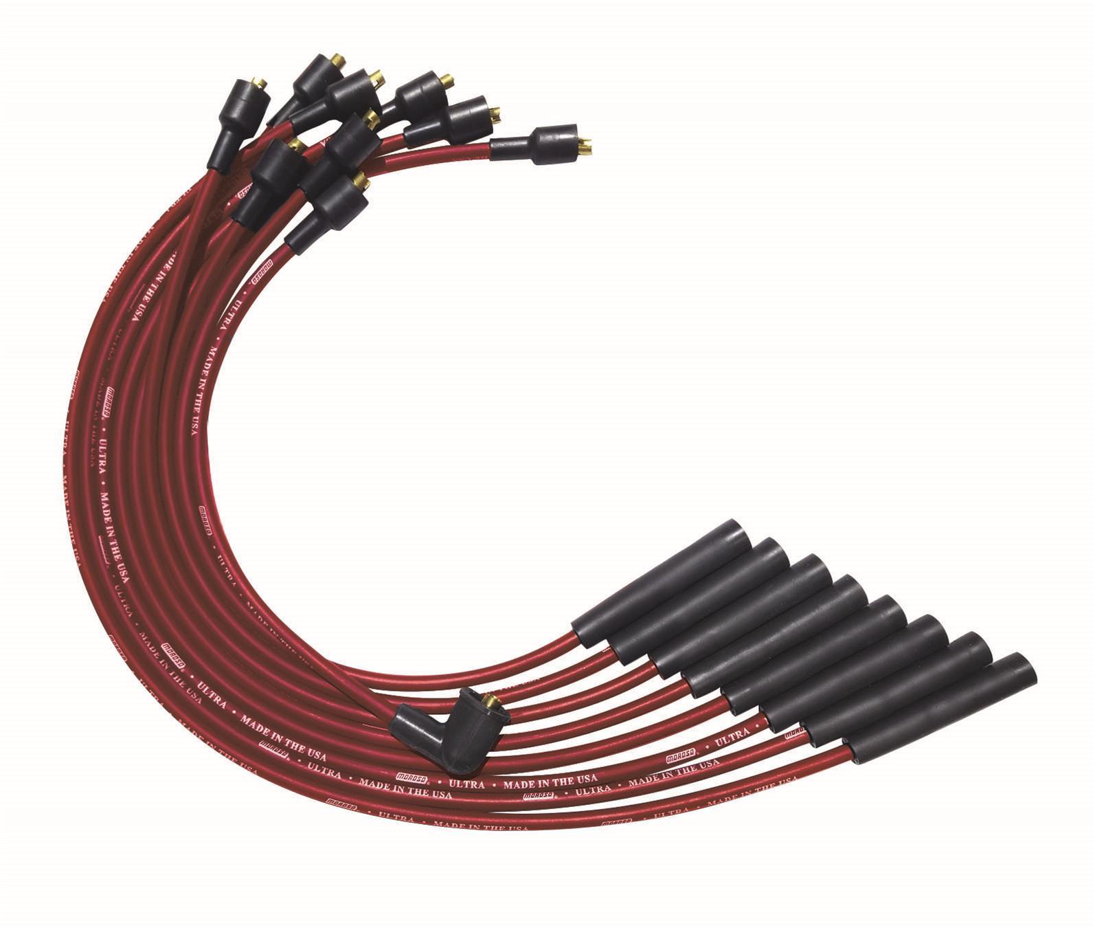 Moroso SB Chrysler Mopar 273/318/340/360 Str Plug Boots Non-HEI Ultra Spark Plug Wire Set - Red 52056