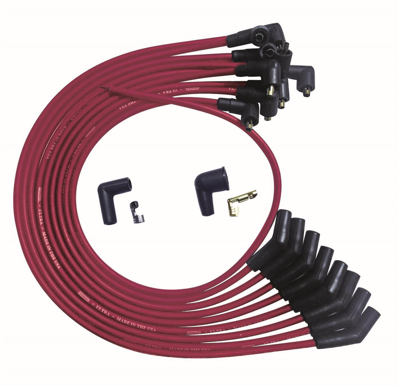 Moroso SB Ford 351W 135 Deg Plug Boots Non-HEI Ultra Spark Plug Wire Set - Red 52073