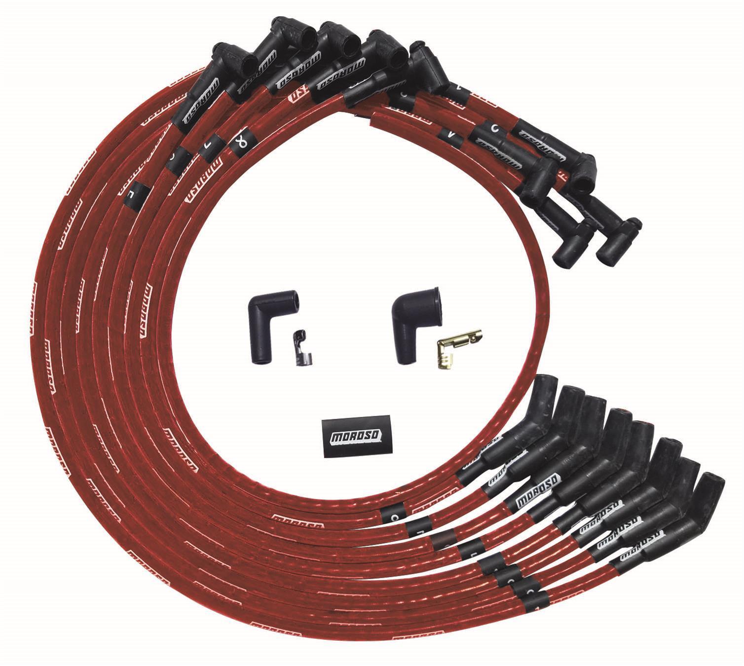 Moroso SBC Under Header 135 Deg Plug Boots HEI Sleeved Ultra Spark Plug Wire Set 52530