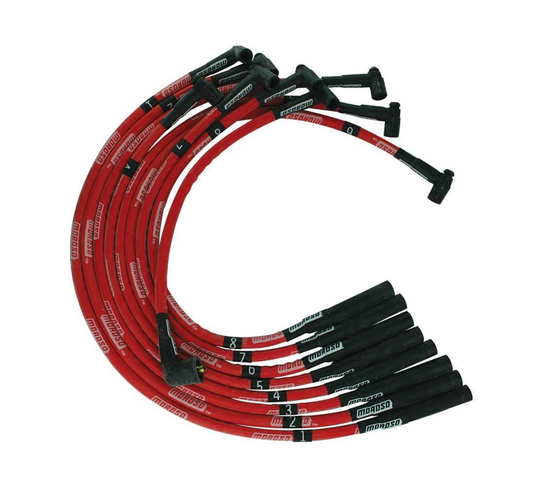 Moroso SB Chrysler Mopar 273/318/340/360 Str Plug Boots HEI Sleeved Ultra Spark Plug Wire Set - Red 52555