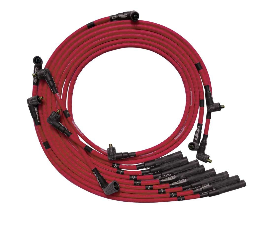 Moroso Chrysler Mopar 361/383/400/440 Str Plug Boots Non-HEI Sleeved Ultra Spark Plug Wire Set - Red 52561