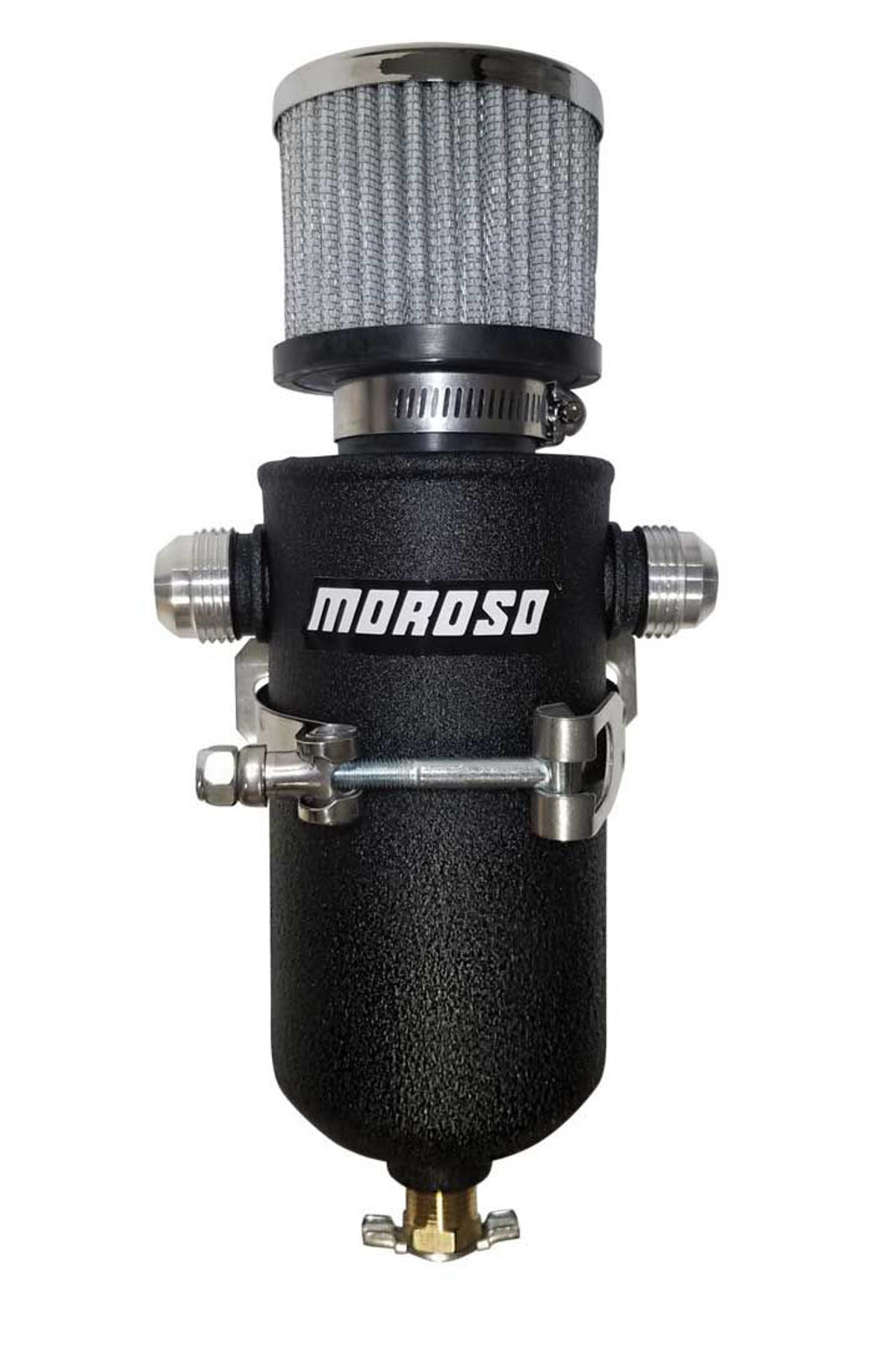 Moroso 10AN Male Fittings Catch Can Breather Tank - Black Powder Coat 85752