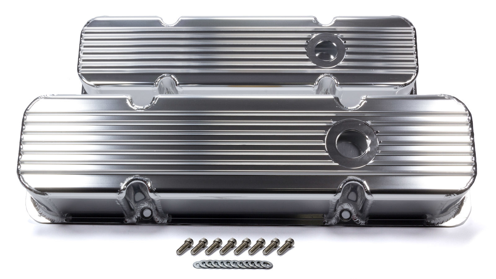 MR Gasket SBC Cast Alm Valve Cover Set Finned Style Pol. MRG6814G