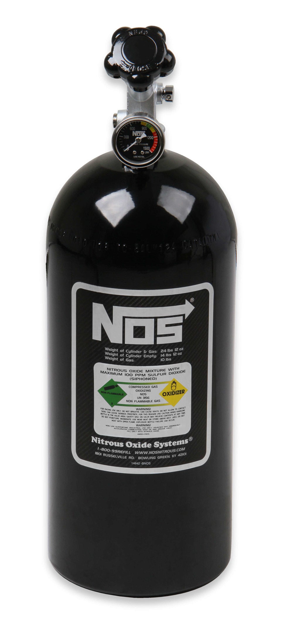 Nitrous Oxide Systems NOS Bottle 10lb w/Super Hi-Flo Valve - Black NOS14745B