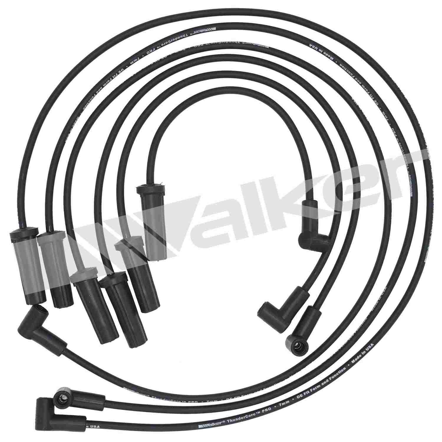 Walker Products ThunderCore PRO 924-1365 Spark Plug Wire Set 7MM 6-CYL  top view frsport 924-1365