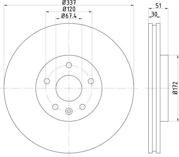 Hella Pagid Disc Brake Rotor  top view frsport 355123082