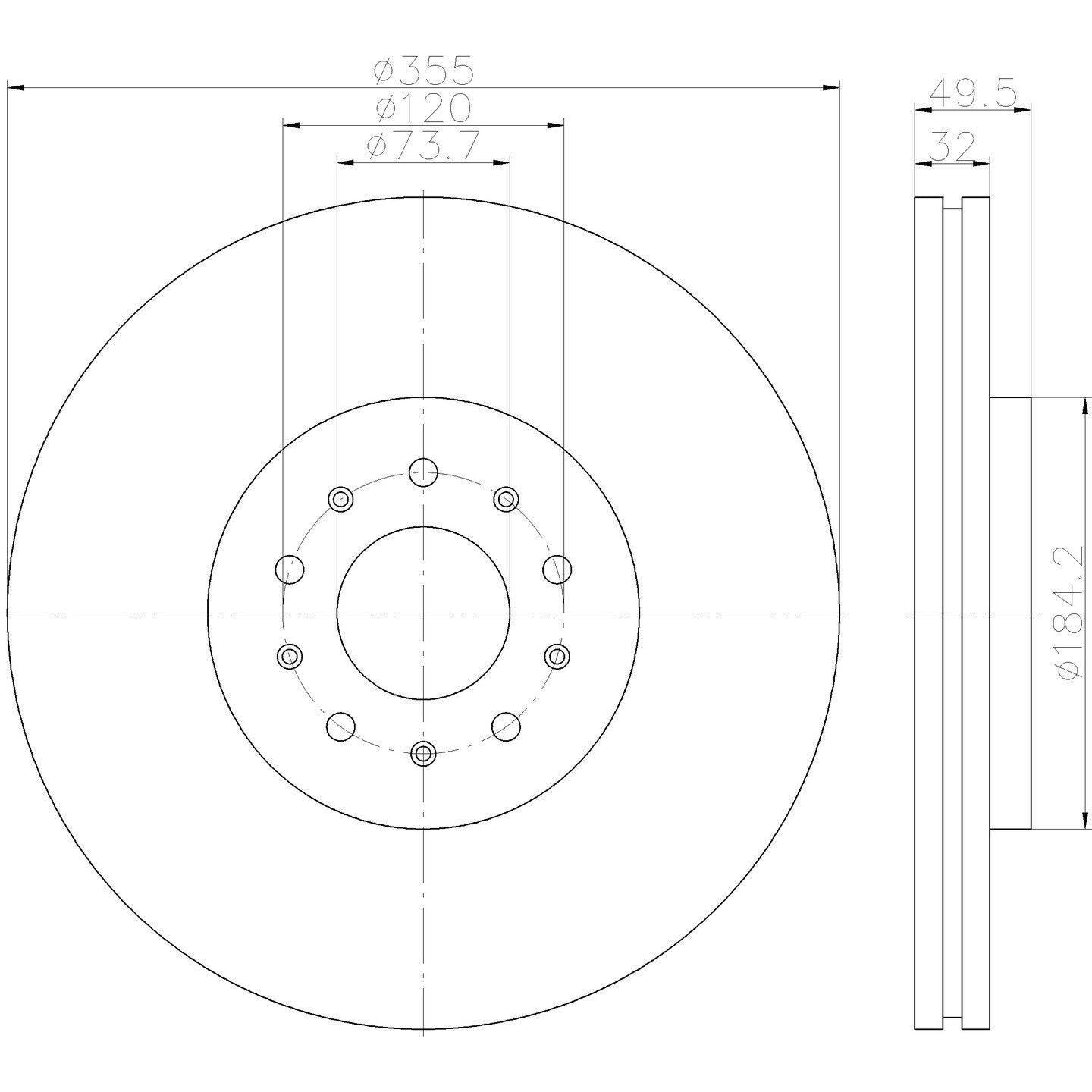 Hella Pagid Disc Brake Rotor  top view frsport 355123132