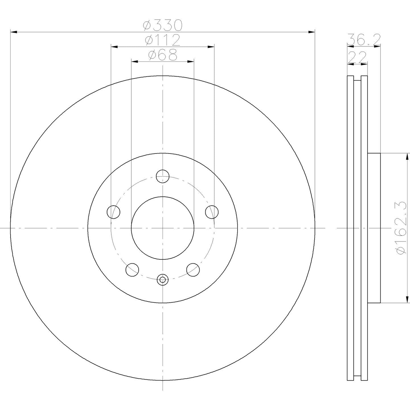 Hella Pagid Disc Brake Rotor  top view frsport 355123142