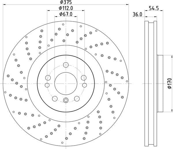 Hella Pagid Disc Brake Rotor  top view frsport 355125041