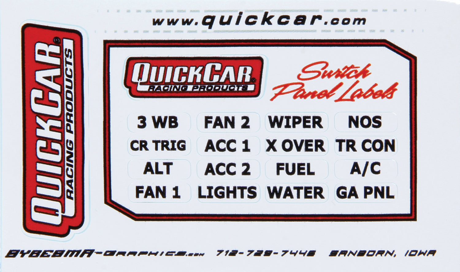 Quickcar Racing Products Switch Panel Stickers Large Ignition Panels QRP50-003