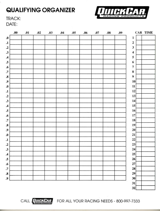 Quickcar Racing Products Qualifying Organizer Sheets (50pk) QRP51-236