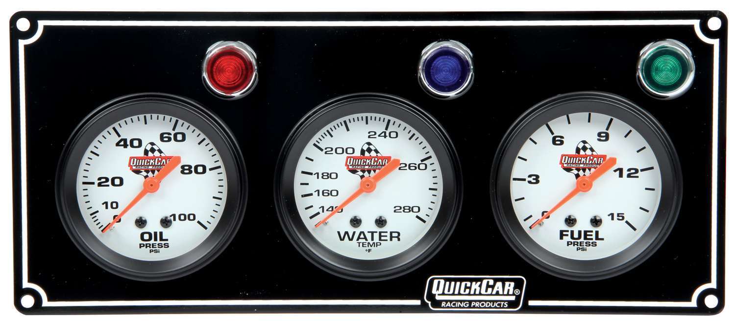 Quickcar Racing Products 3 Gauge Panel OP/WT/FP Black QRP61-6712