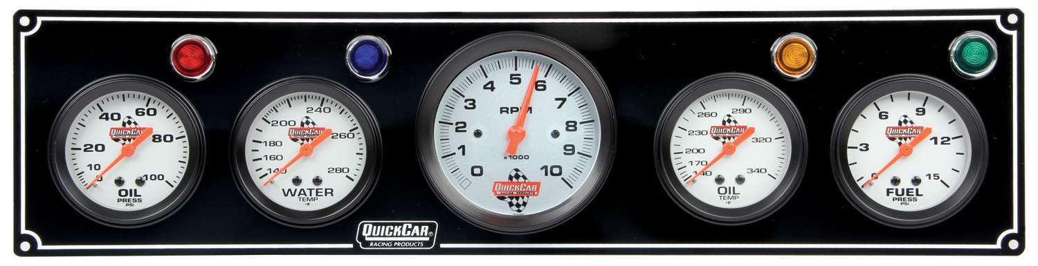 Quickcar Racing Products 3-1 Gauge Panel OP/WT/OP /FP w/3-3/8in Tach Black QRP61-67513