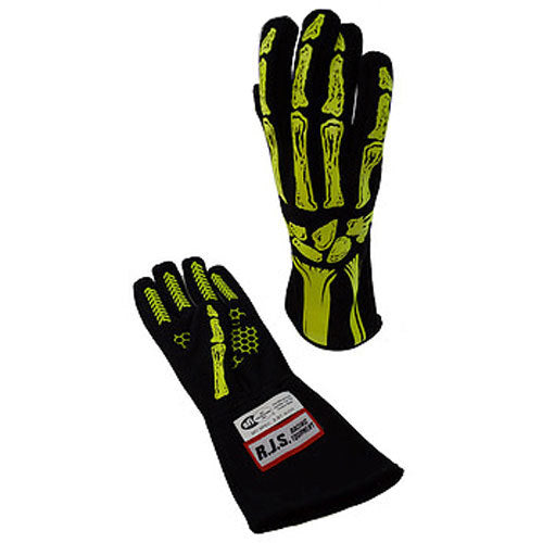 RJS Racing Equipment Single Layer Yellow Skeleton Gloves Medium RJS600090149