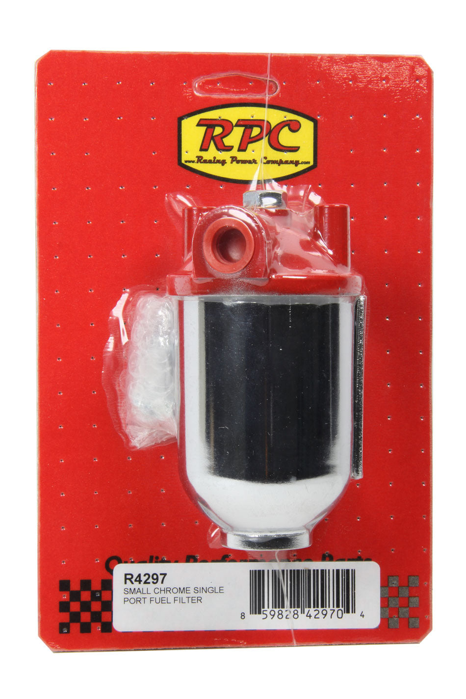 Racing Power Co-Packaged Small Chrome Single Por t Fuel Filter RPCR4297