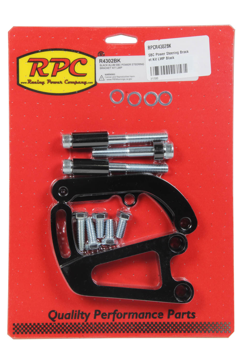 Racing Power Co-Packaged SBC Power Steering Brack et Kit LWP Black RPCR4302BK