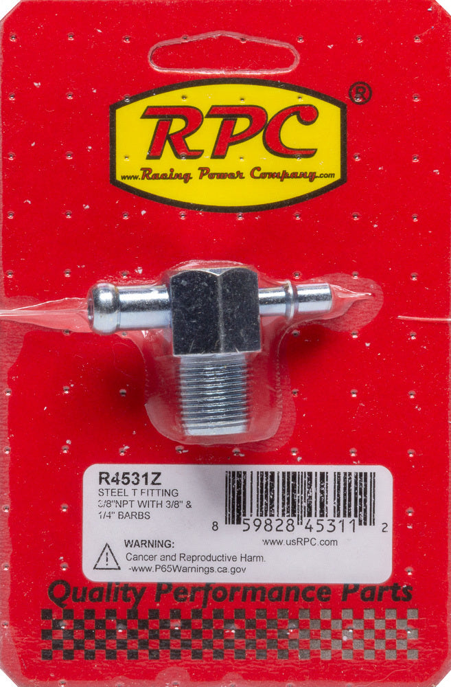 Racing Power Co-Packaged Steel T Fitting 3/8In NPT 3/8In & 1/4In Barbs RPCR4531Z