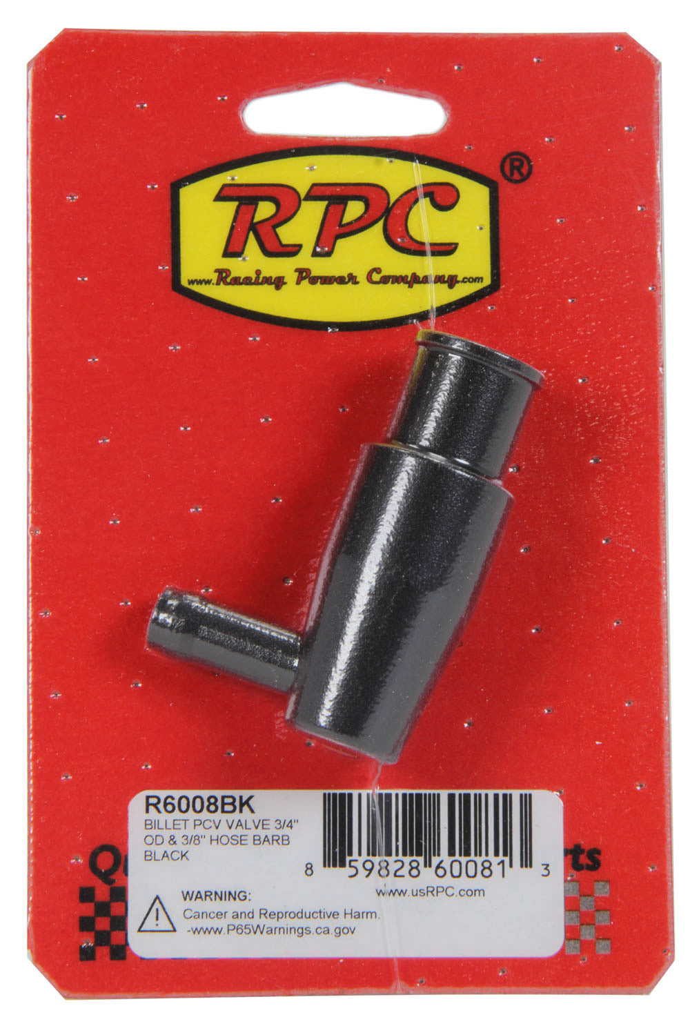 Racing Power Co-Packaged Billet PCV Valve 3/4in OD 3/8in Hose Barb Black RPCR6008BK