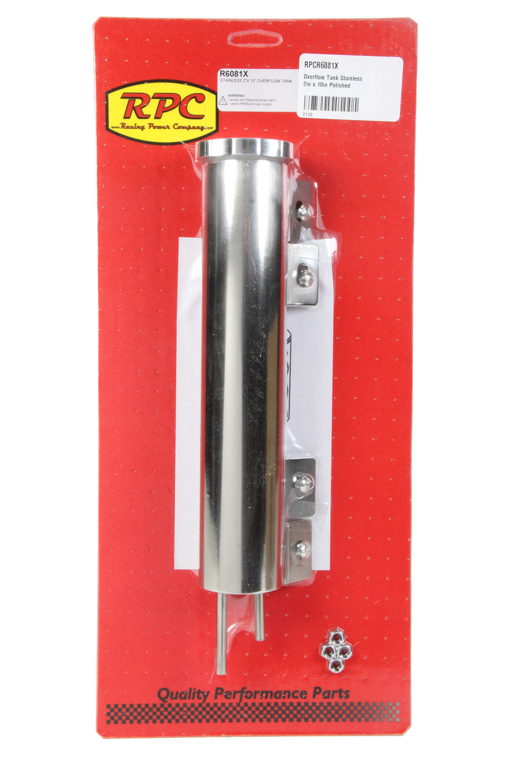 Racing Power Co-Packaged Overflow Tank Stainless 2in x 10in Polished RPCR6081X