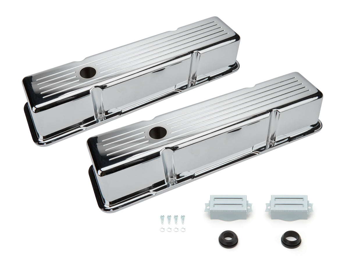 Racing Power Co-Packaged SBC Aluminum Valve Cover Chrome Ball Milled Pair RPCR6130C