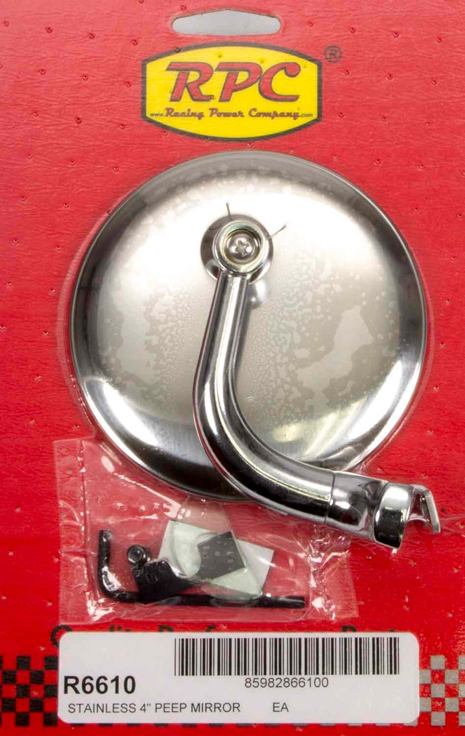 Racing Power Co-Packaged Stainless Peep Mirror w/Short Arm 4in RPCR6610