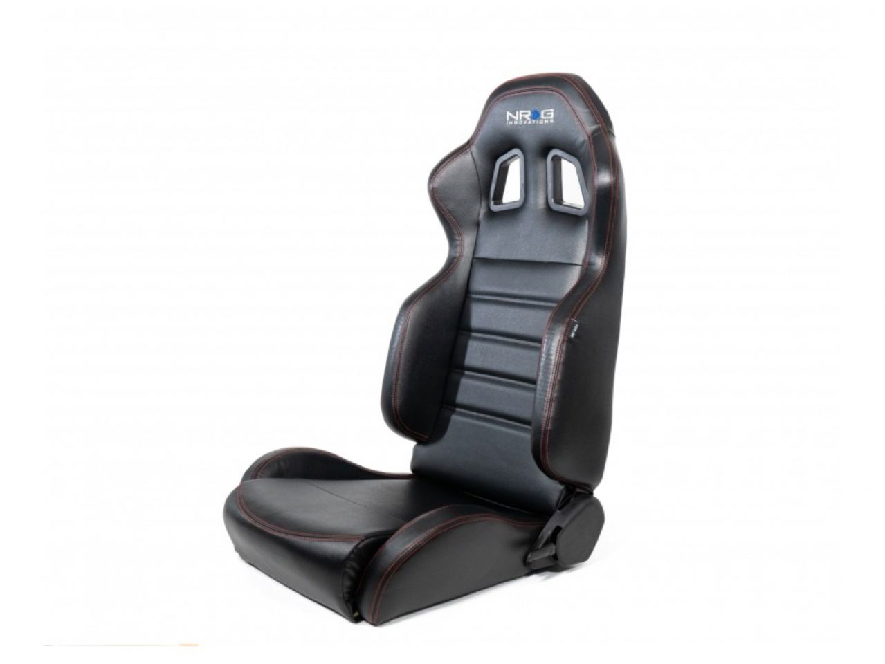 NRG Reclinable Racing Seat, Black Leather, Red Stitching w/ Logo