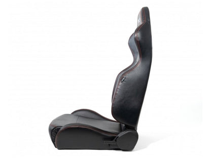 NRG Reclinable Racing Seat, Black Leather, Red Stitching w/ Logo