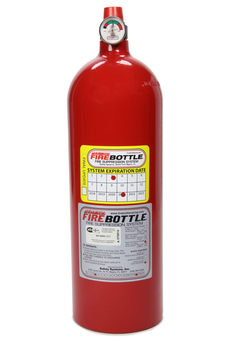 Safety Systems Spare Bottle 10lbs SFI 17.1 SAFPRC-1000S