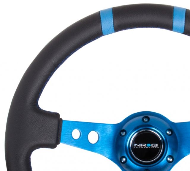 NRG 350mm Steering Wheel Limited Edition - Black Leather w Blue spokes