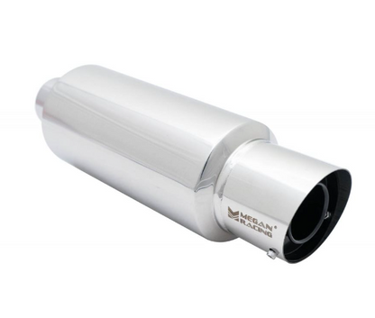 Megan Racing Universal Exhaust Muffler for 19.5" Length, 6" Height, Stainless Steel, Silver Chrome Finish