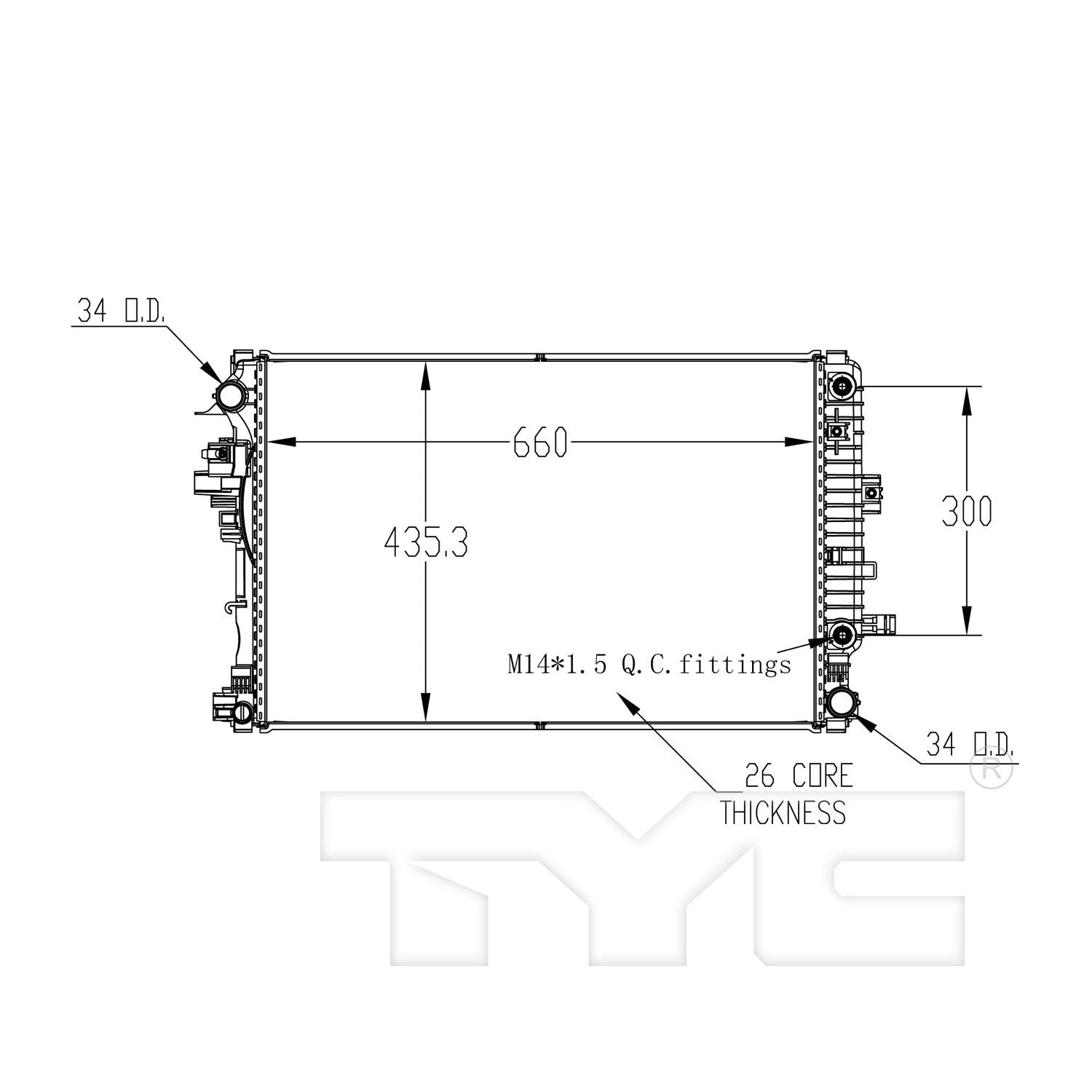 TYC TYC Radiator  top view frsport 13574