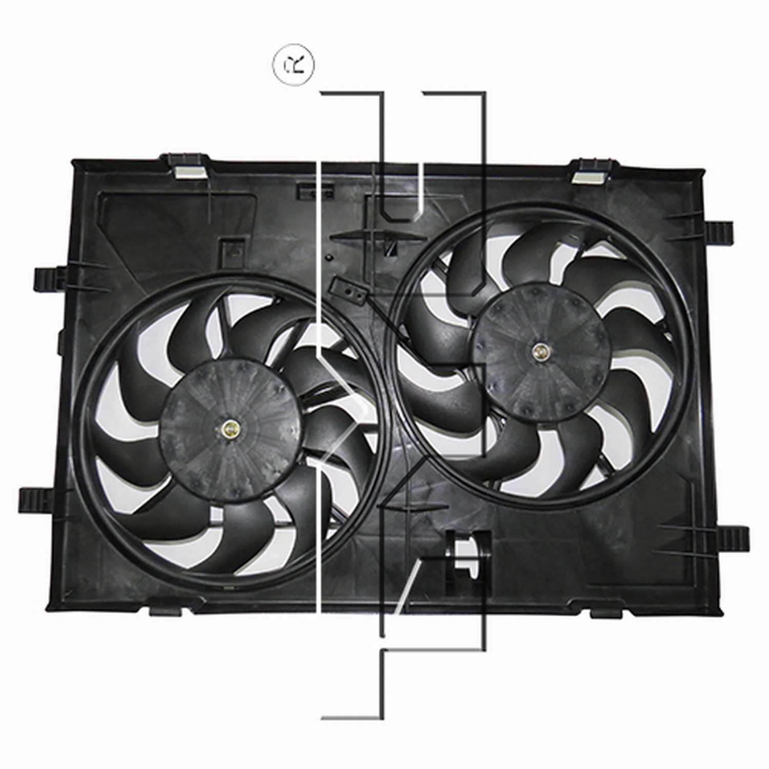 TYC Dual Radiator and Condenser Fan Assembly  top view frsport 623030