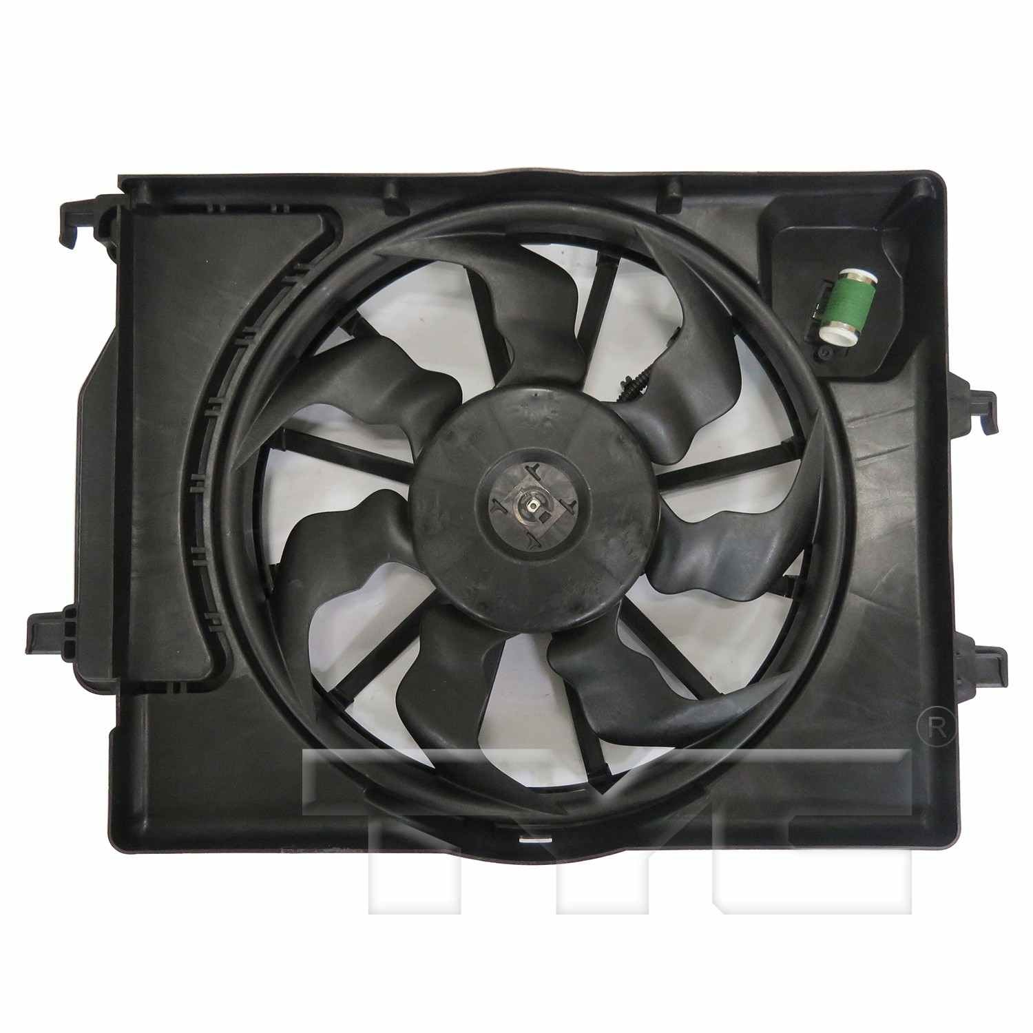 TYC Dual Radiator and Condenser Fan Assembly  top view frsport 624330