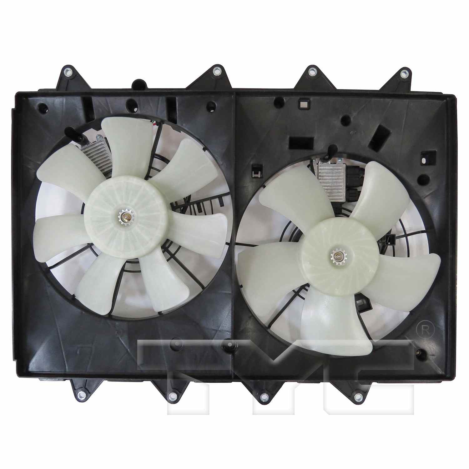 TYC Dual Radiator and Condenser Fan Assembly  top view frsport 624670