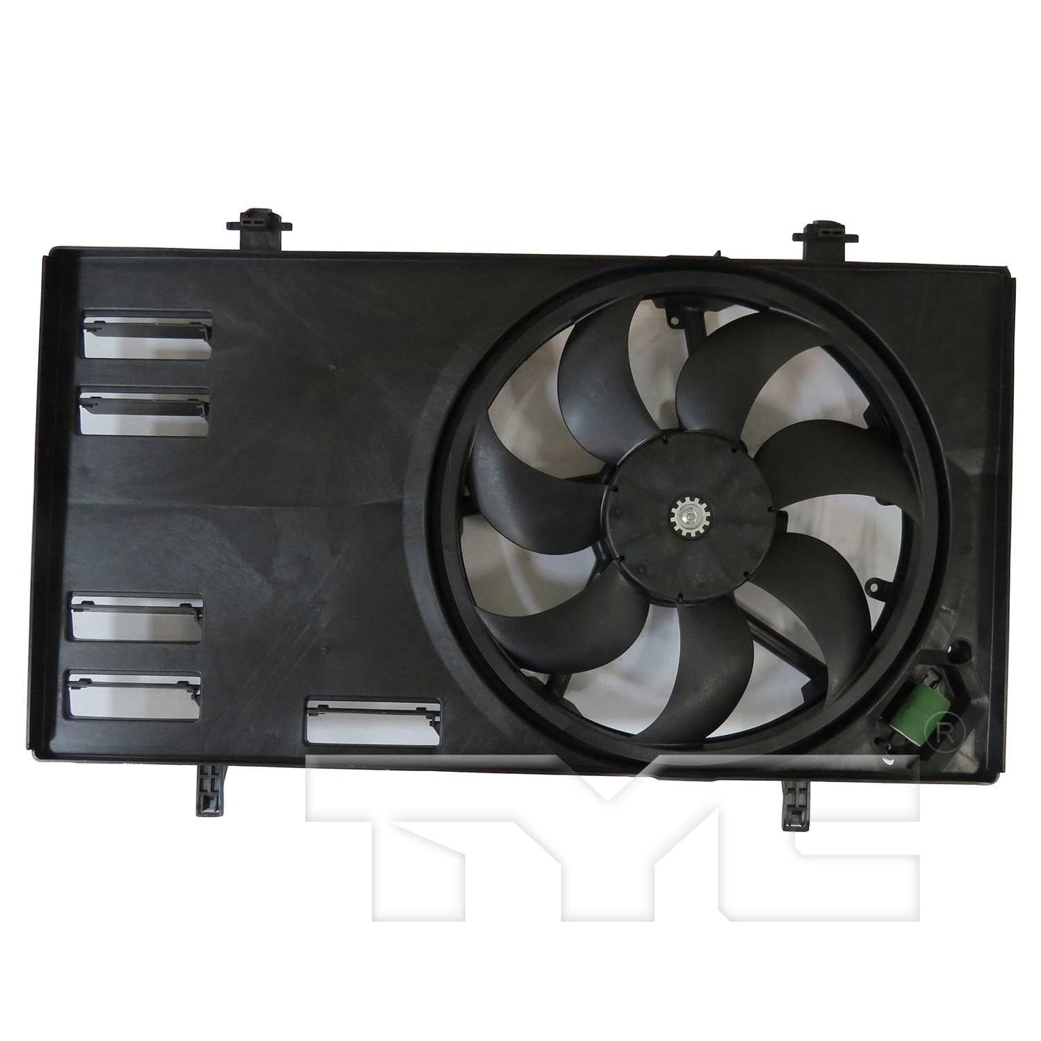 TYC Dual Radiator and Condenser Fan Assembly  top view frsport 624720