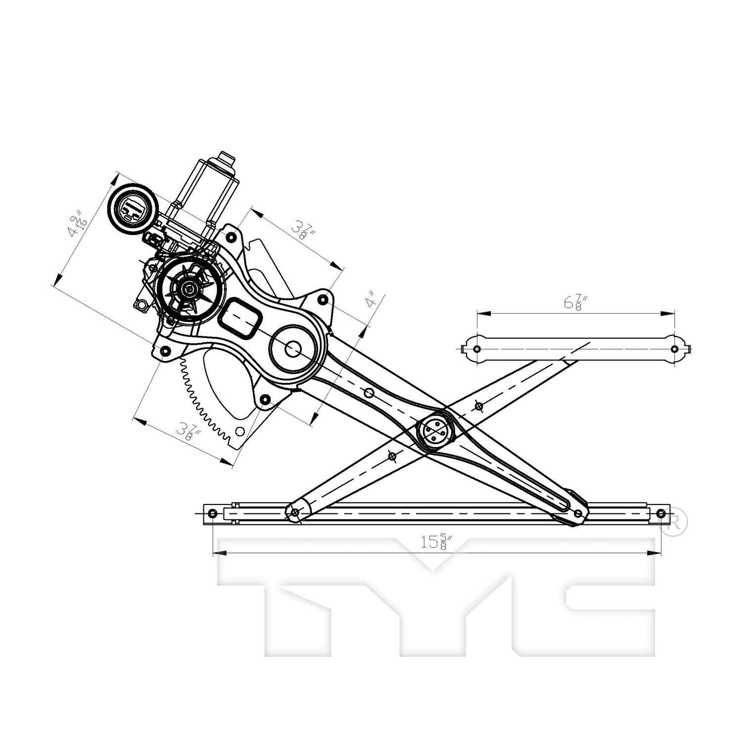 TYC Power Window Motor and Regulator Assembly  top view frsport 660401